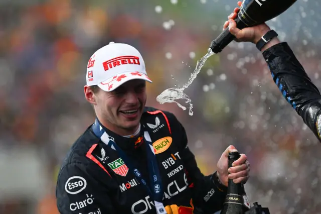 Max Verstappen celebrates winning the Canadian Grand Prix in 2024
