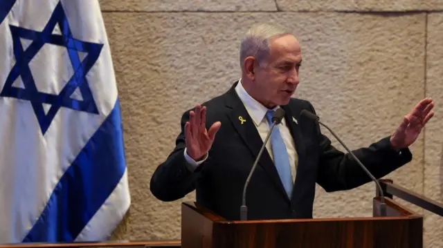 Israeli Prime Minister Benjamin Netanyahu speaks during a Plenum session of the Knesset