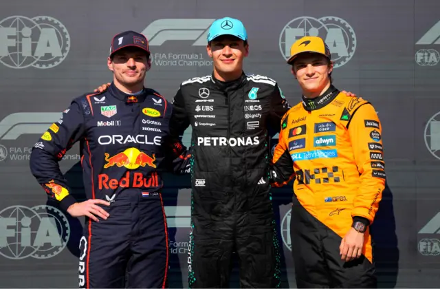 Max Verstappen, George Russell and Lando Norris