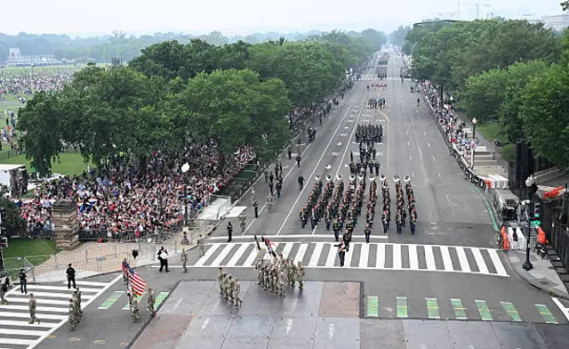 US soldiers march during 250th Army parade