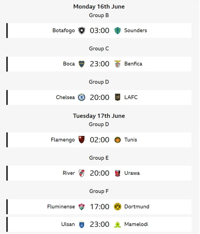 Club World Cup fixtures