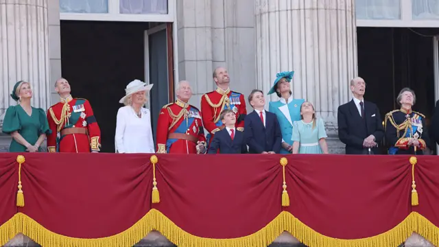 The Royal Family appeared on the Buckingham Palace balcony to watch the RAF flypast