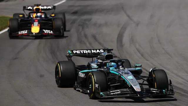 George Russell ahead of Max Verstappen