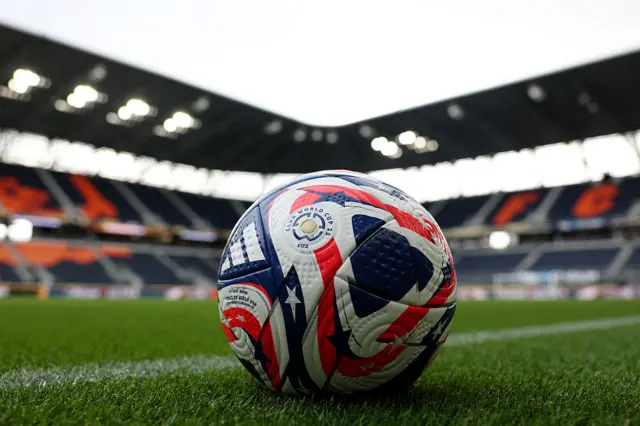 Club World Cup football on the side of the pitch