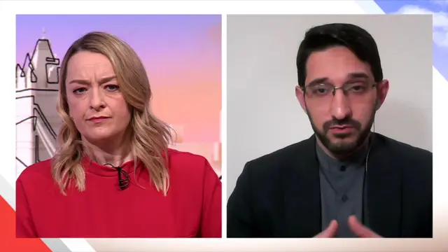 A split screen image of Laura Kuenssberg and Hamidreza Gholamzadeh.