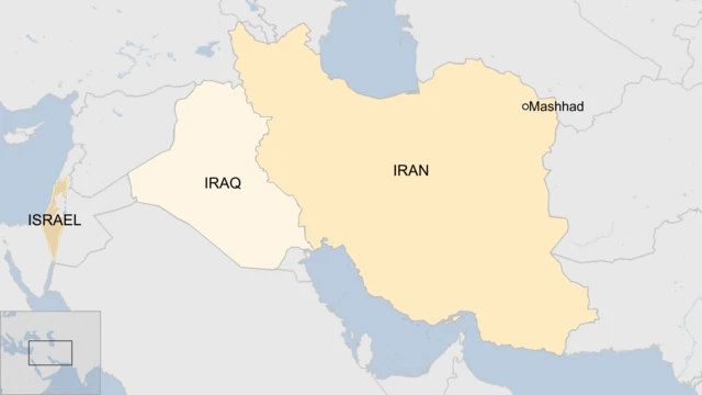 Image showing the locations of Iran, Iraq and Israel