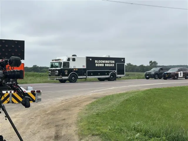 Police search an area in Sibley County, Minnesota