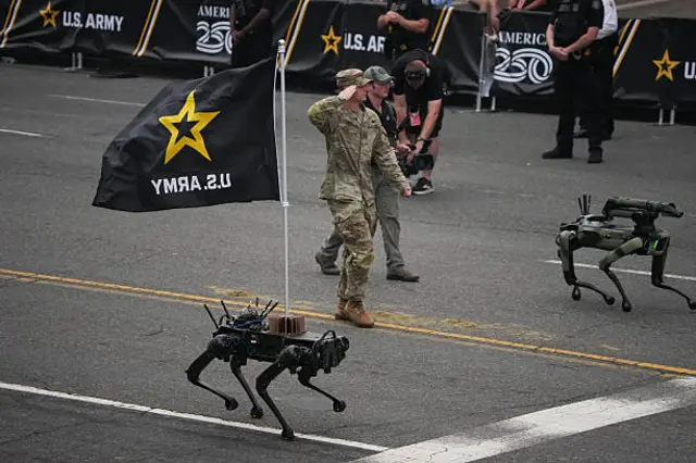 Autonomous Robotic Dogs (Q-UGV) walk in the 250th birthday parade