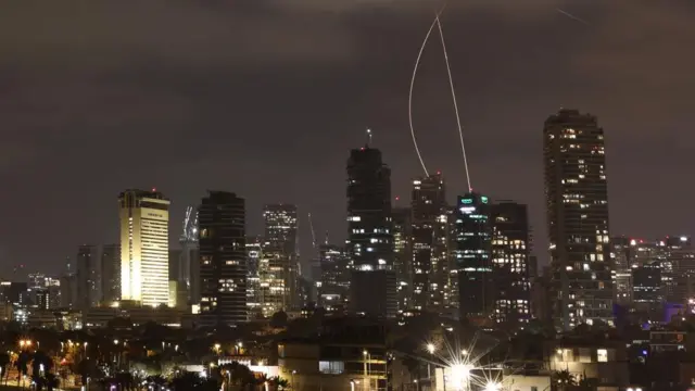 Israel's Iron Dome air defence system intercepts missiles fired from Iran over Tel Aviv