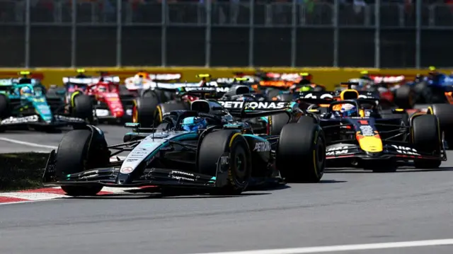 George Russell leads the Canadian Grand Prix
