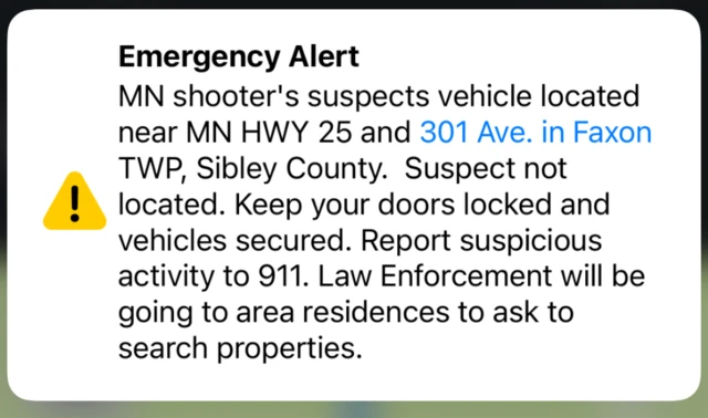 Screenshot of an amergency alert