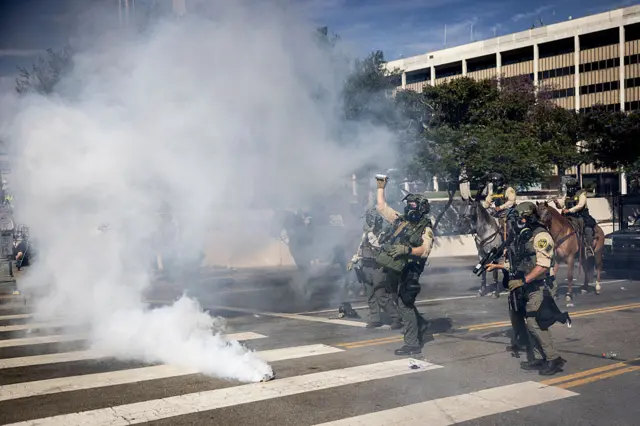 Tear gas deployed at a Los Angeles protest