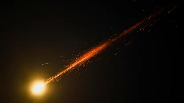 Missiles launched from Iran are intercepted as seen from Ashkelon, Israel, June 15, 2025