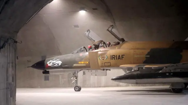 A fighter aircraft is seen at the first underground air force base, called "Eagle 44" at an undisclosed location in Iran