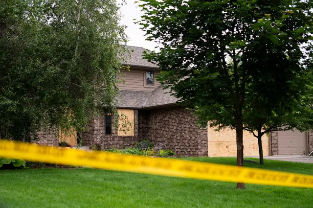 Damage is seen outside Minnesota Representative Melissa Hortman's home, where she was shot and killed