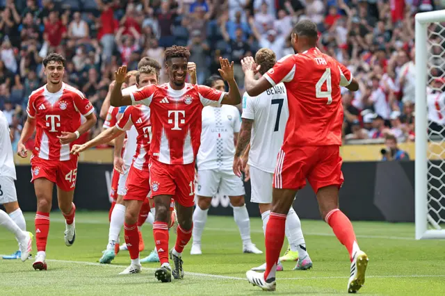 Kingsley Coman celebrates scoring for Bayern Munich
