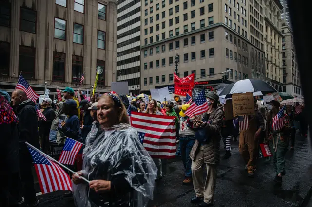 Protestors at the "No Kings" Day Protest in New York City