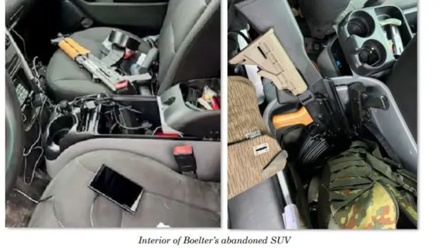 A photo of the guns and ammo found in the suspect's abandoned SUV