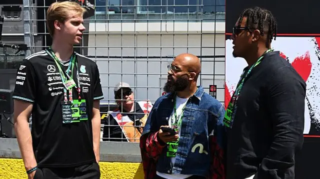 Dick Gradey, Bryan Mbeumo and Matthew Bergeron on the grid during the F1 Grand Prix of Canada