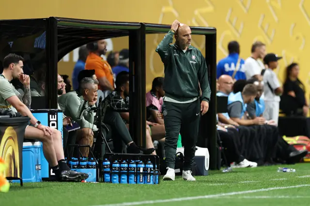 Maresca scratches his head while pacing the touchline