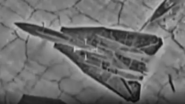 A black and white aerial view of one F-14 Tomcats plane