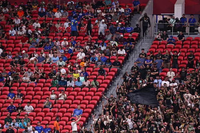Fans dotted around the stands and to the right a big contigent of LA fans