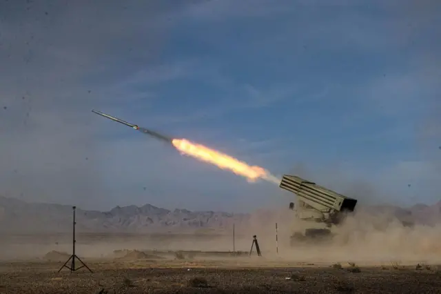 A missile is launched during a military exercise in Isfahan, Iran