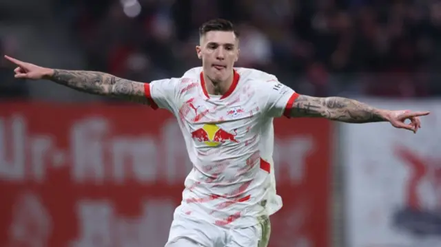 RB Leipzig's Benjamin Sesko celebrates