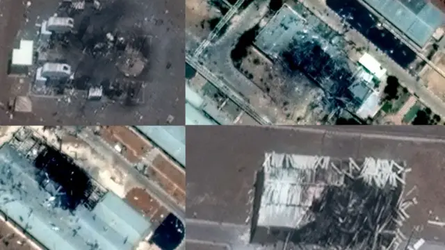Satellite imagery shows four quadrants that show nuclear sites with damage in Iran