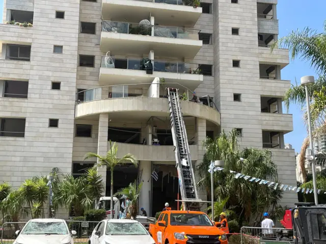 Building damaged by missile strike