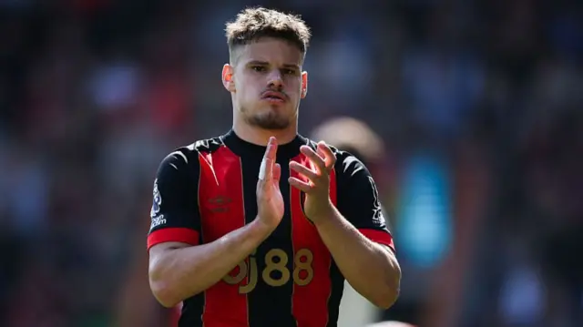 Milos Kerkez of AFC Bournemouth reacts
