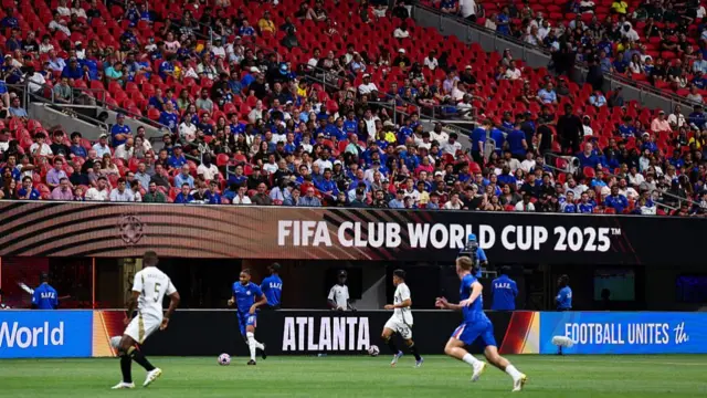 A general interior view of match action at Mercedes-Benz Stadium