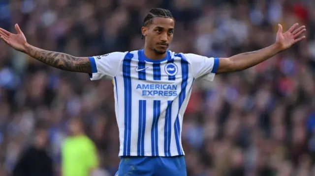 Joao Pedro of Brighton & Hove Albion gesture
