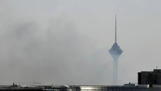 Smoke rises near the Milad Tower following an Israeli airstrike on Tehran, Iran