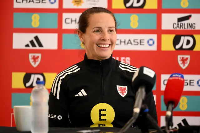 Rhian Wilkinson speaks to the media