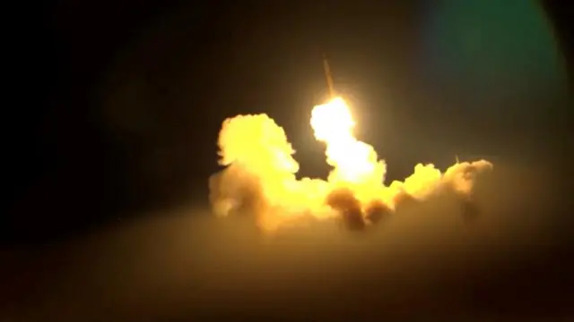 A missile launching into the air
