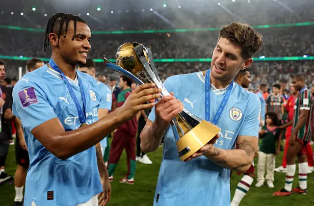 Manuel Akanji and John Stones of Manchester City celebrate