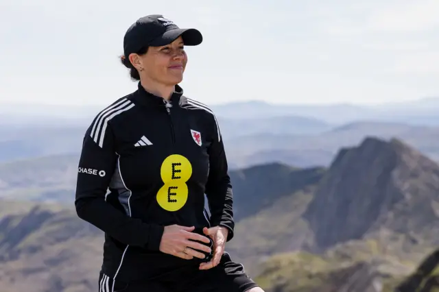 Rhian Wilkinson at the summit of Yr Wyddfa