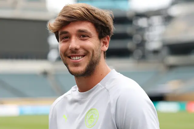 Nico González of Manchester City FC speaks to the press