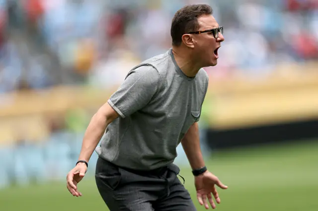 Amine Benhachem, Head Coach of Wydad AC, reacts