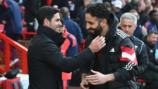 Arsenal manager Mikel Arteta with Manchester United manager Ruben Amorim