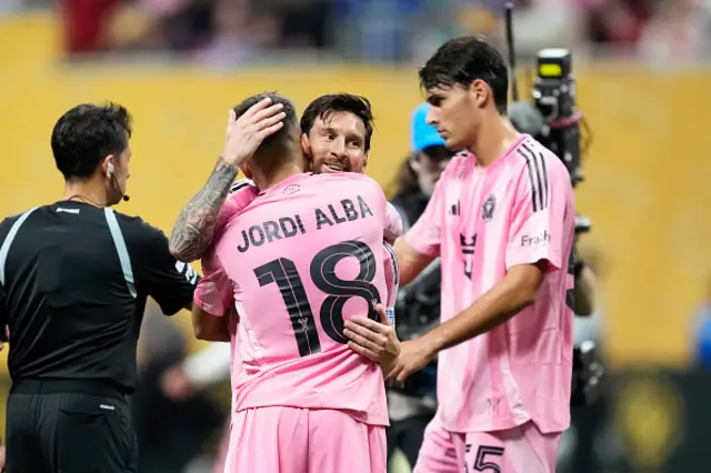 Lionel Messi right winger of Inter Miami and Argentina celebrates