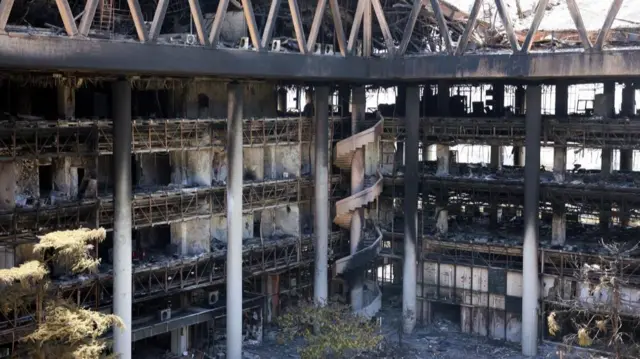 A view of the damaged building of Iranian state TV (IRIB) after an Israeli airstrike in Tehran