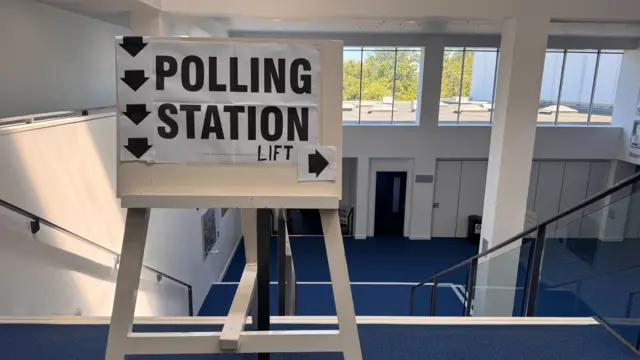 A polling station sign