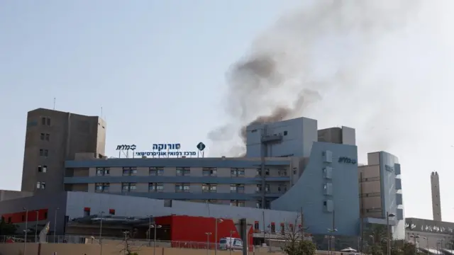 Smoke rises from Soroka Medical Centre