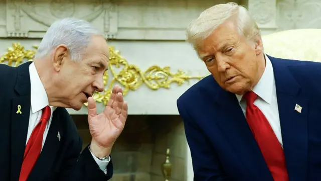Israeli Prime Minister Benjamin Netanyahu and Donald Trump during a meeting in the Oval Office of the White House on 7 April 2025.