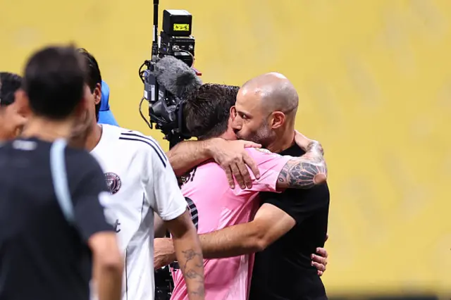 Lionel Messi of Inter Miami CF embraces Javier Mascherano