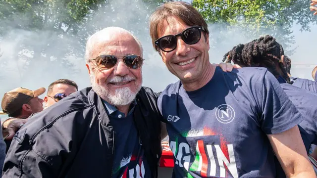 Napoli president Aurelio de Laurentiis and coach Antonio Conte