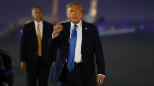 US President Donald Trump arrives back at Joint Base Andrews in Maryland, US.