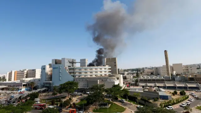Smoke rises from Soroka Medical Centre